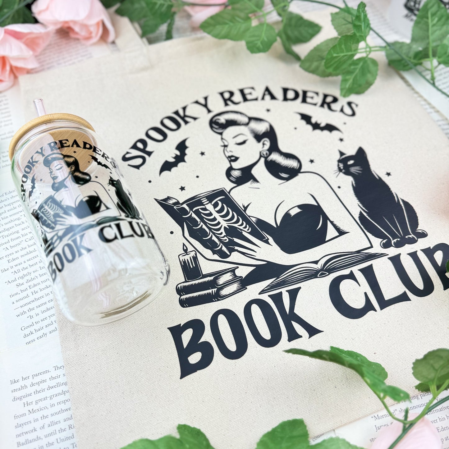 Spooky Readers Book Club Canvas Tote Bag | Eco-Friendly Halloween Bookish Accessory for Book Lovers