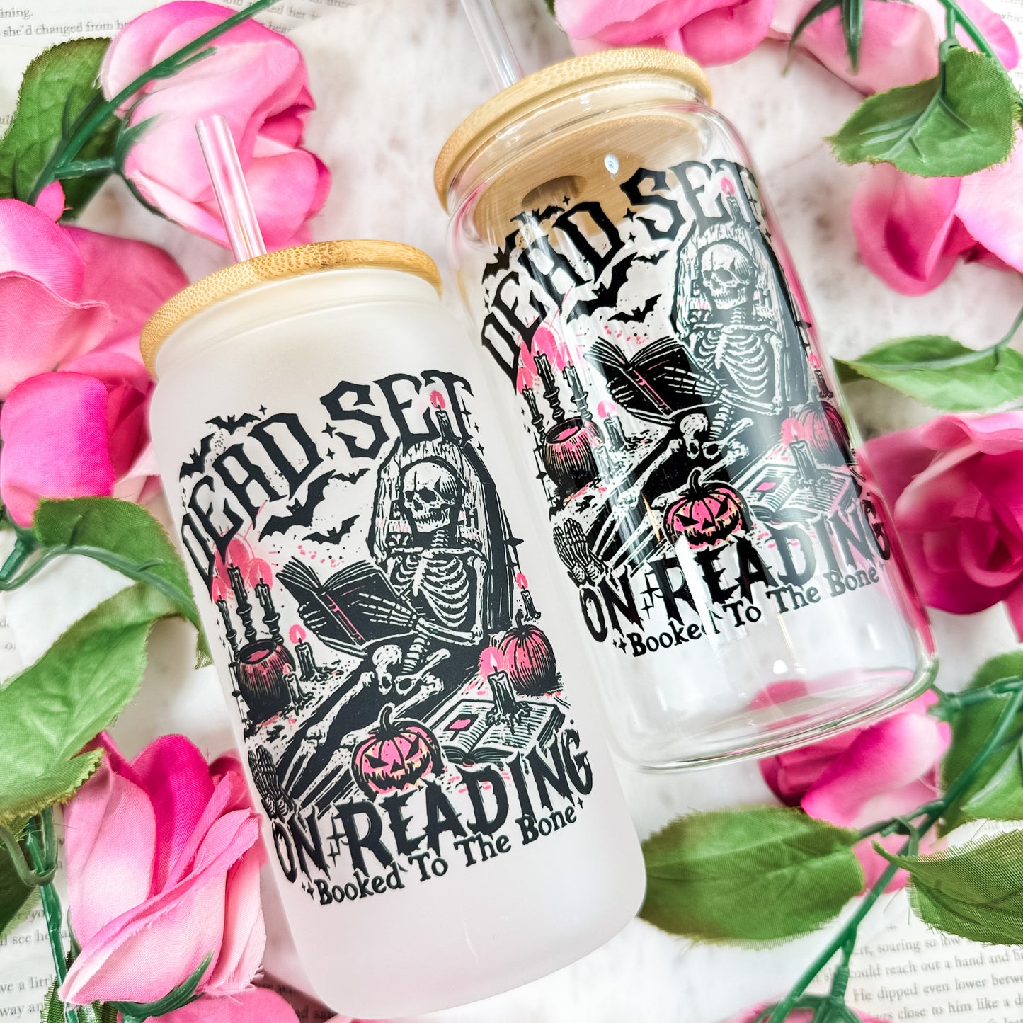 Dead Set On Reading Clear Glass Cup