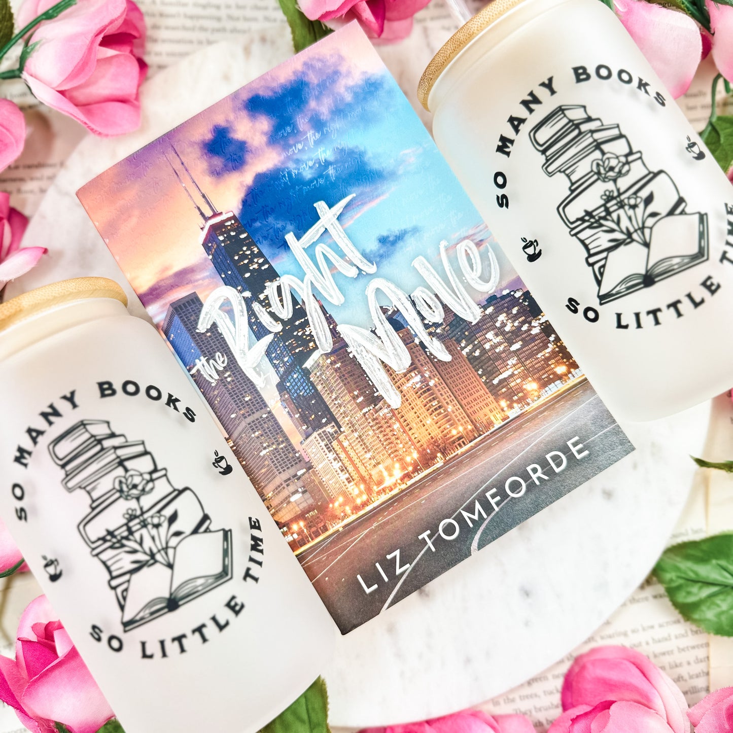 So Many Books So Little Time Frosted Glass Cup with Bamboo Lid and Straw | Bookish Iced Coffee Glass for Readers