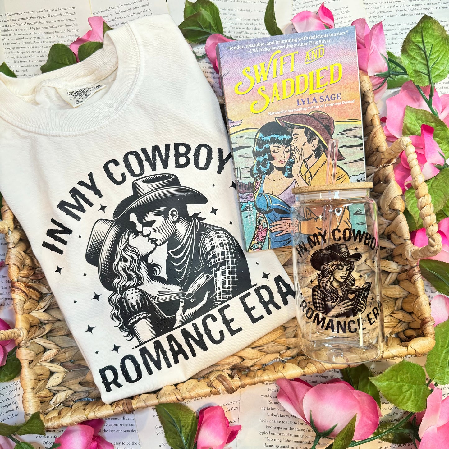 In My Cowboy Romance Era Clear Glass Cup with Bamboo Lid and Straw