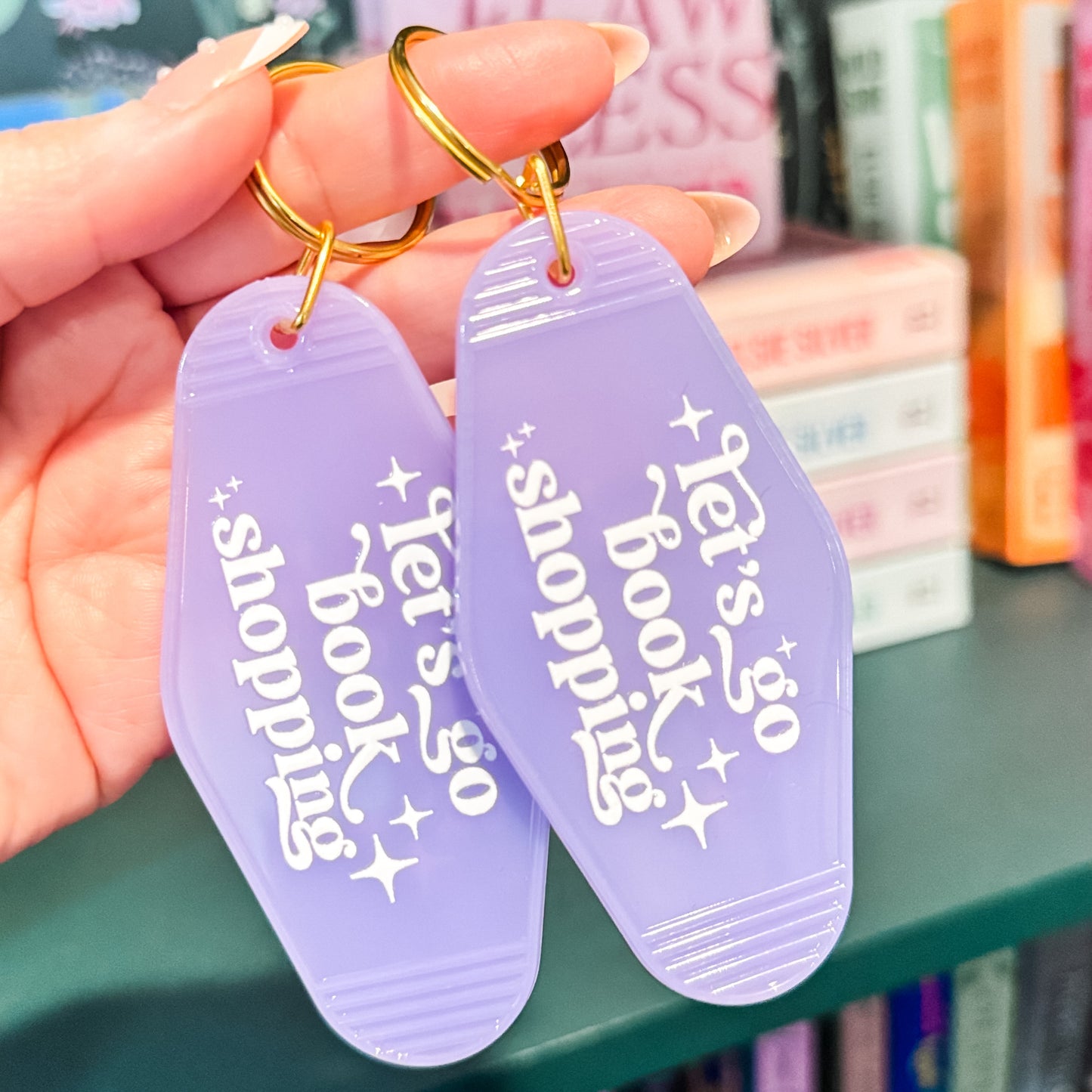 Let’s Go Book Shopping Retro Motel Keychain – UVF Decal Bookish Accessory