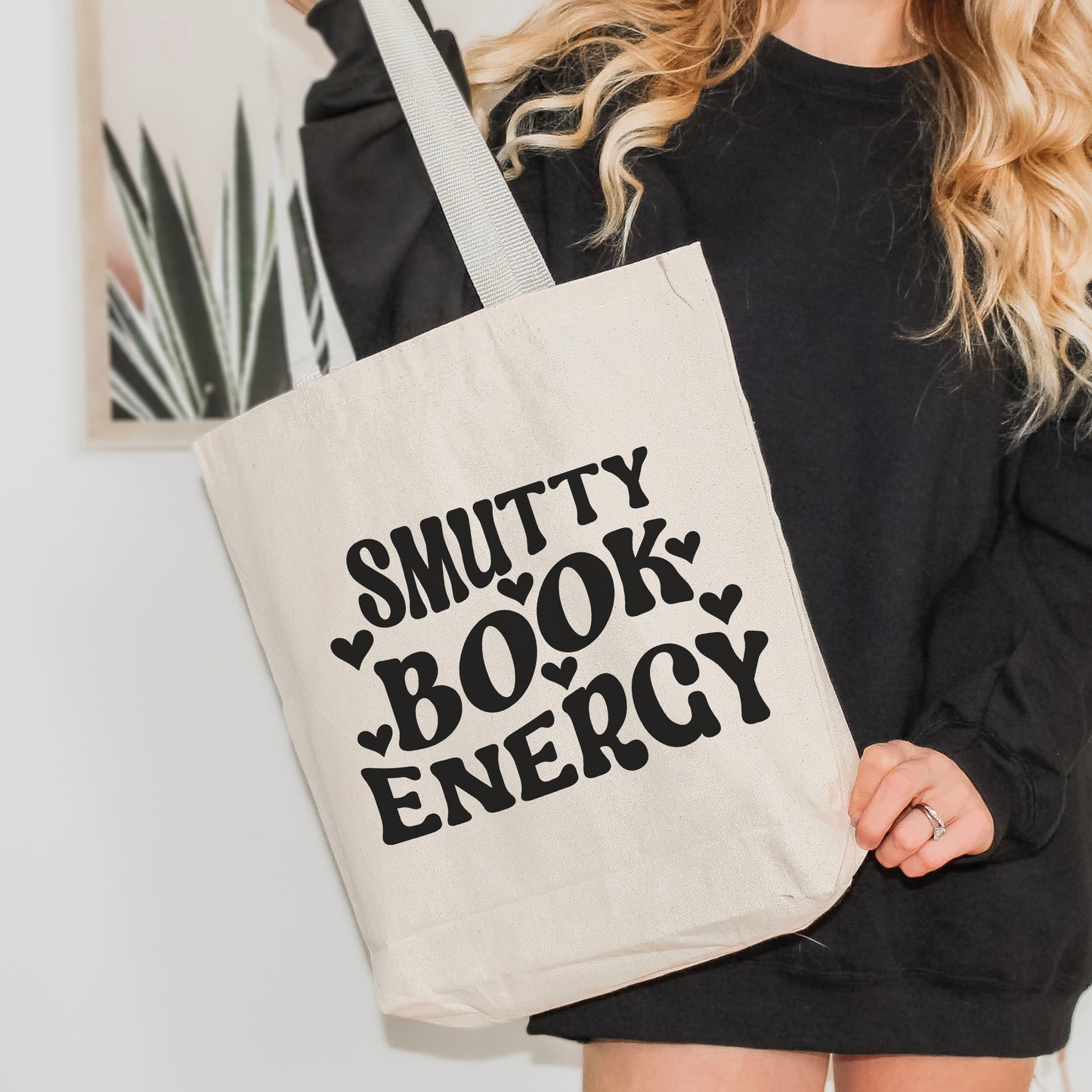 Smutty Book Energy Canvas Tote Bag Aesthetic Romance Reader Bag for Book Lovers and Spicy Romance Fans