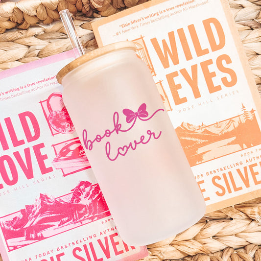 Book Lover Frosted Glass Cup with Bamboo Lid & Straw