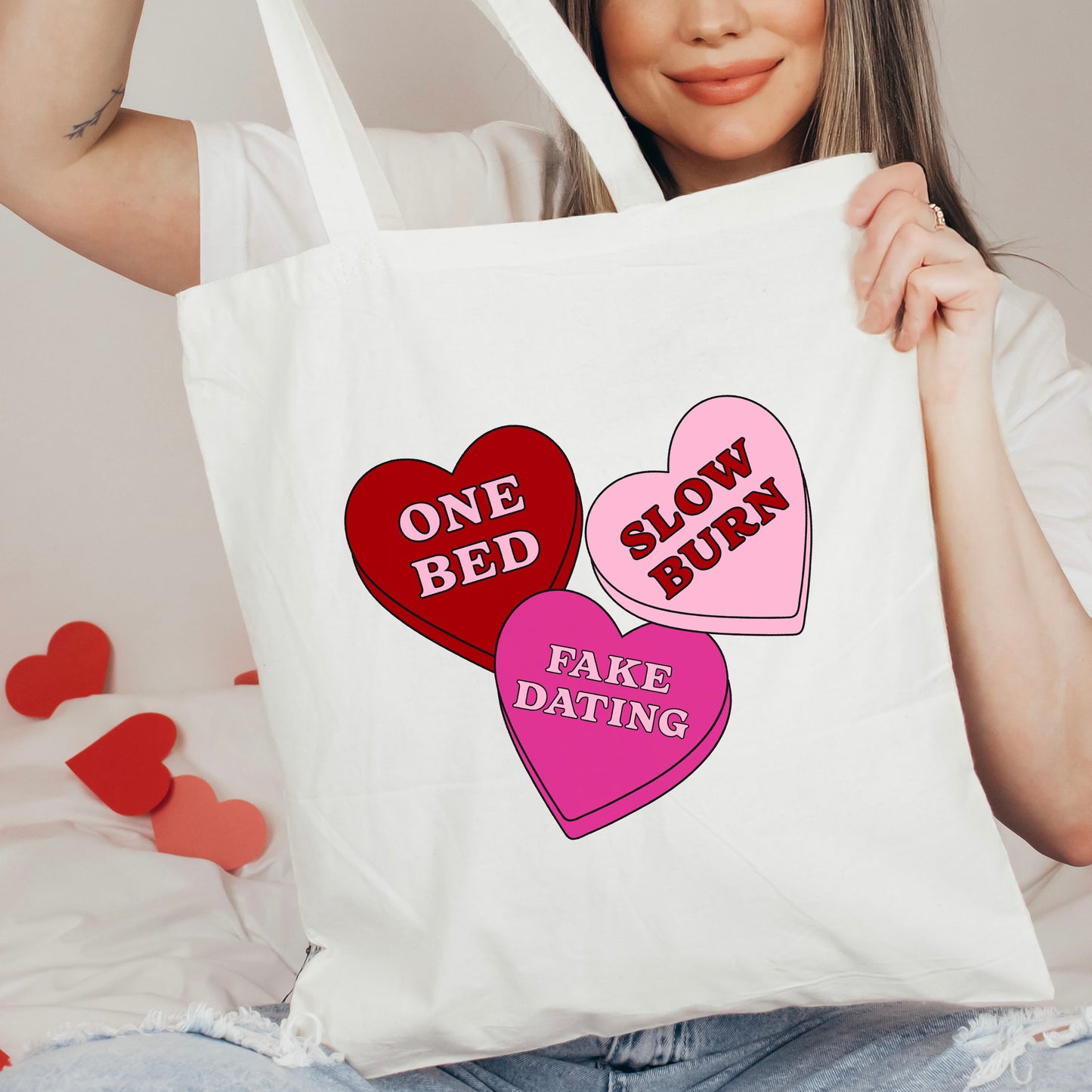 Reader Candy Hearts Canvas Tote Bag