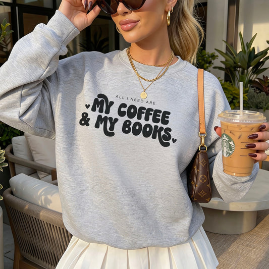 All I Need Are My Coffee & My Books Gildan Crewneck Sweatshirt