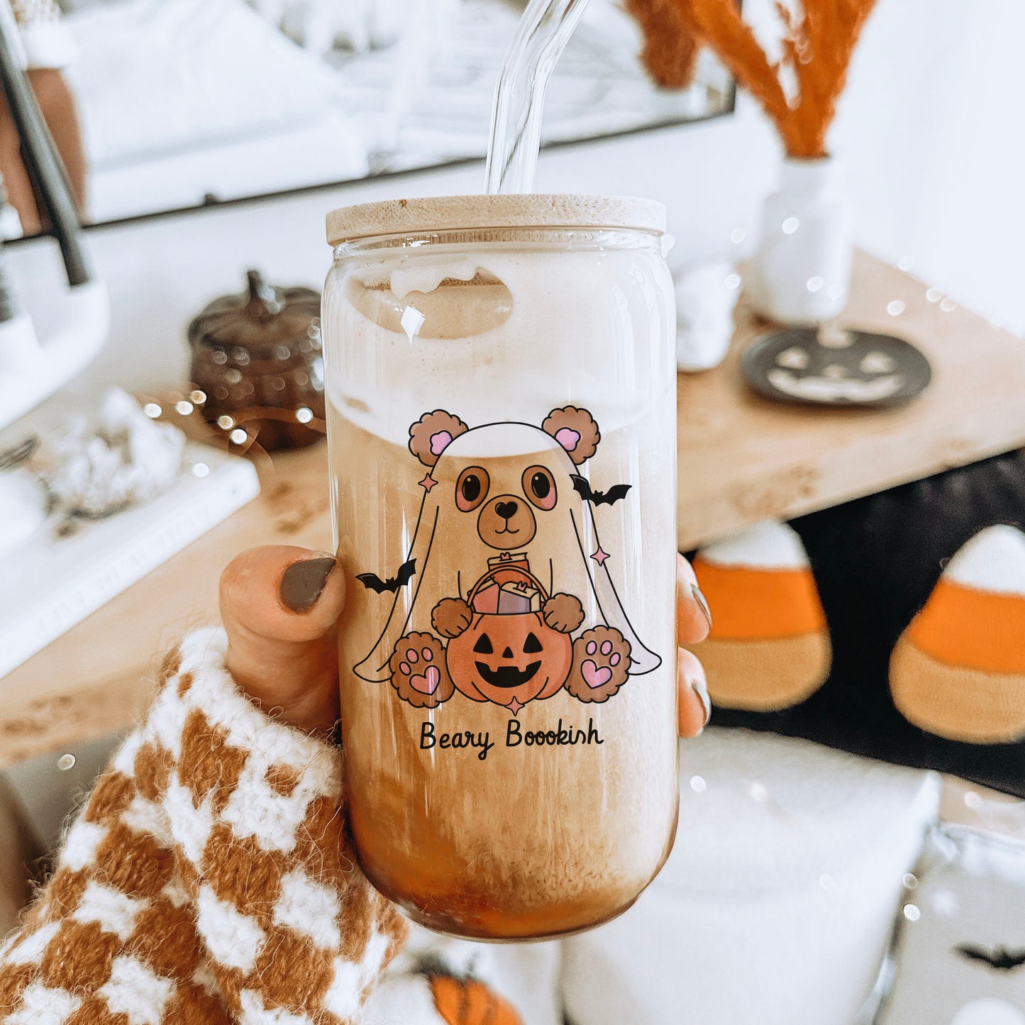 Beary Bookish Clear Glass Cup