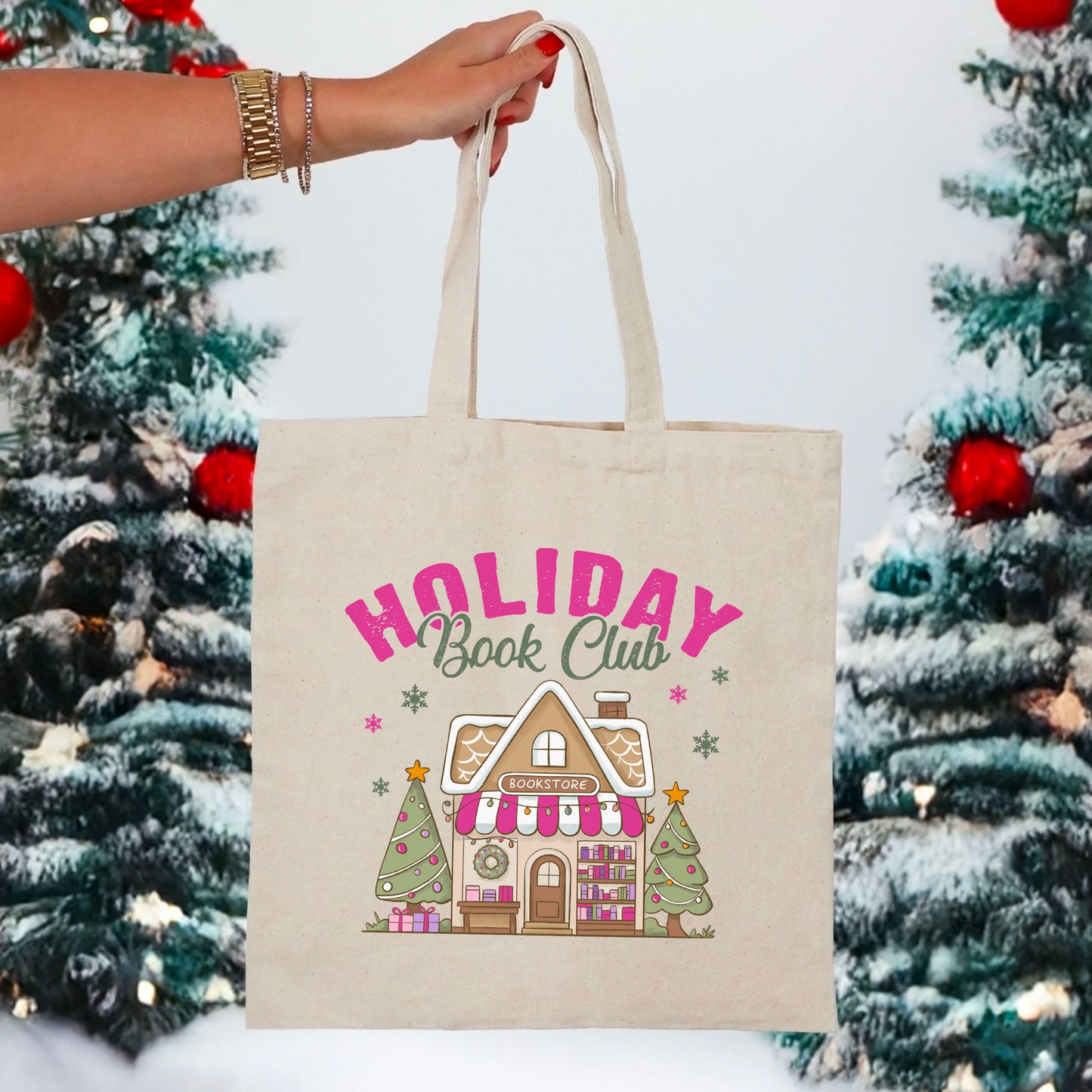 Holiday Book Club Bookstore Canvas Tote Bag