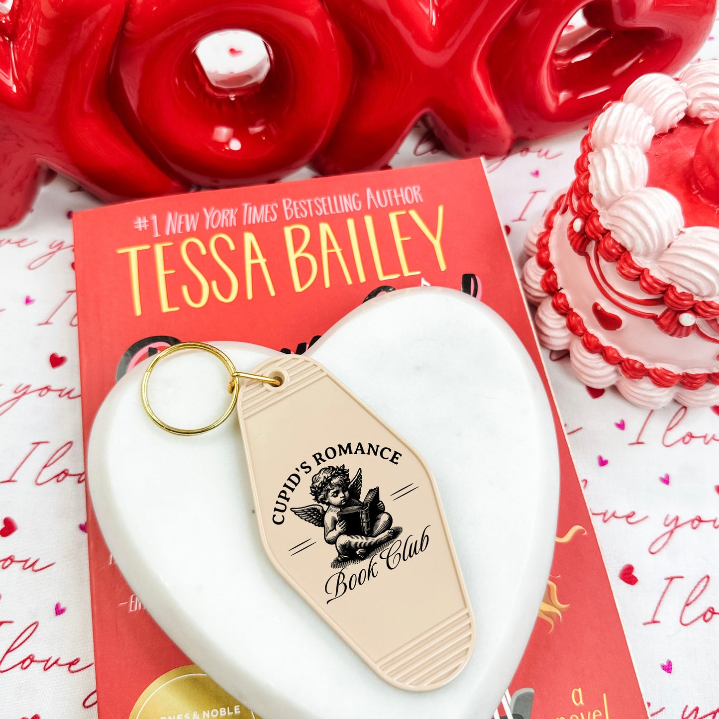 Cupid’s Romance Book Club Retro Motel Keychain