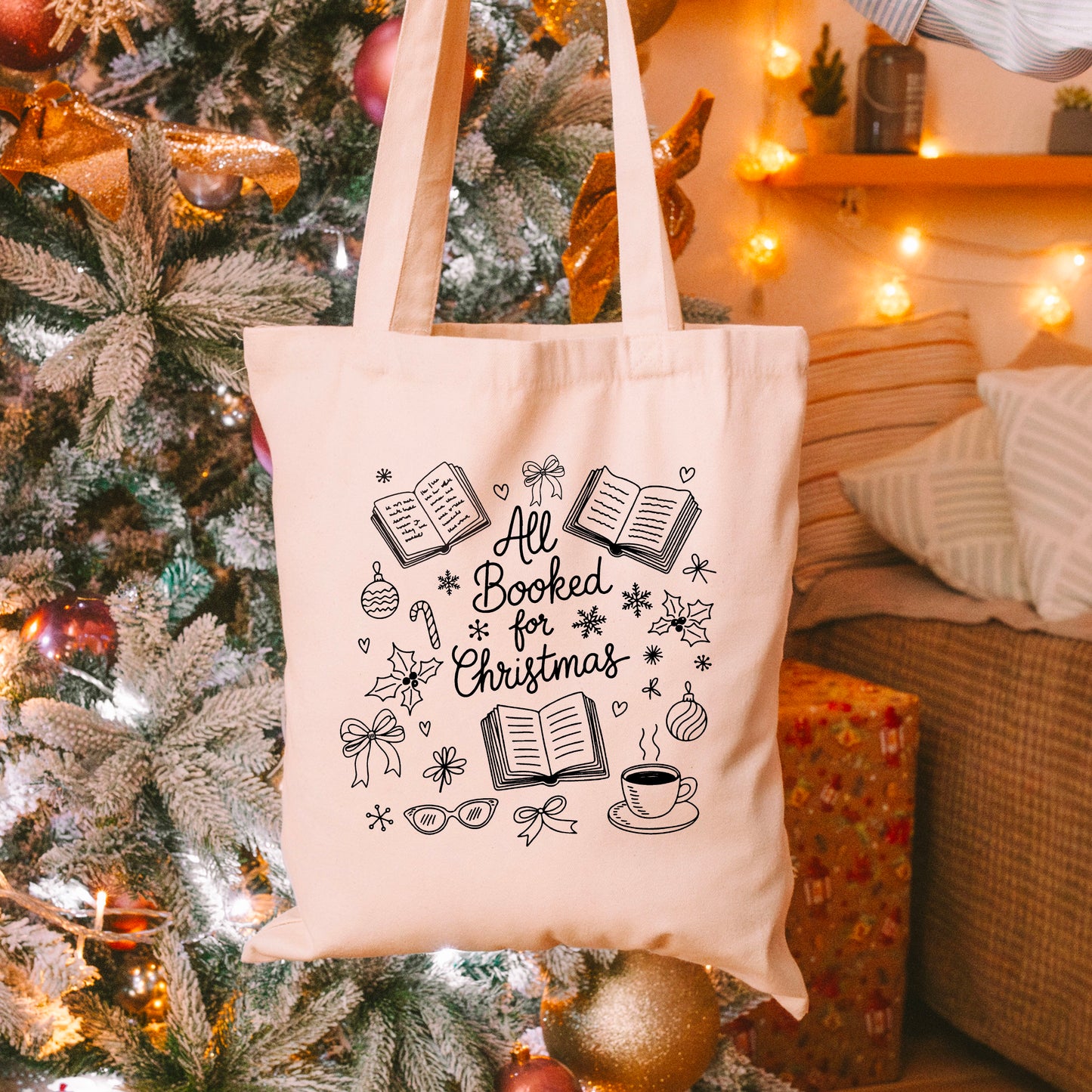 All Booked for Christmas Canvas Tote Bag