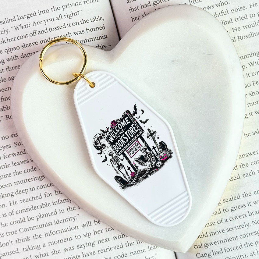 Welcome to the Bookstore Retro Motel Keychain
