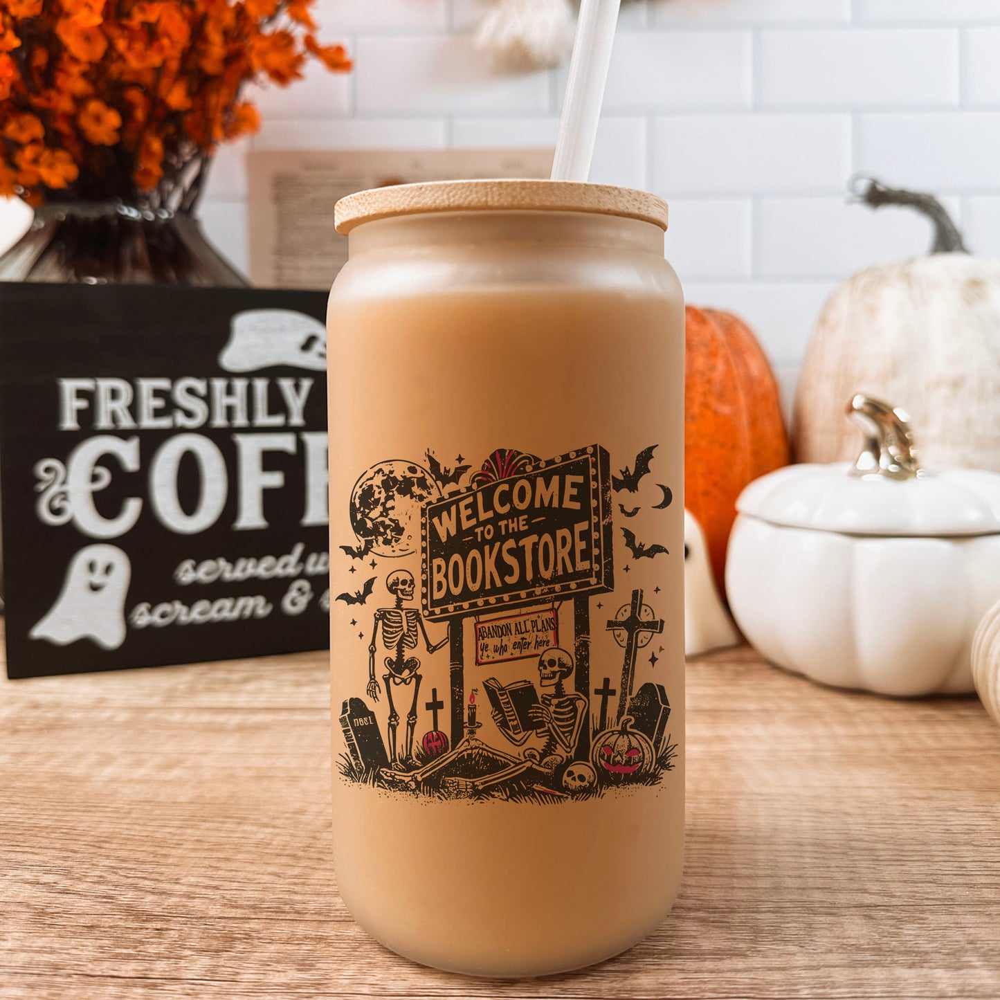 Welcome To The Bookstore Frosted Glass Cup