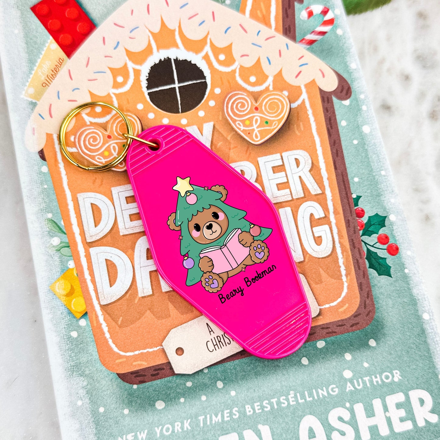 Beary Bookmas Motel Keychain