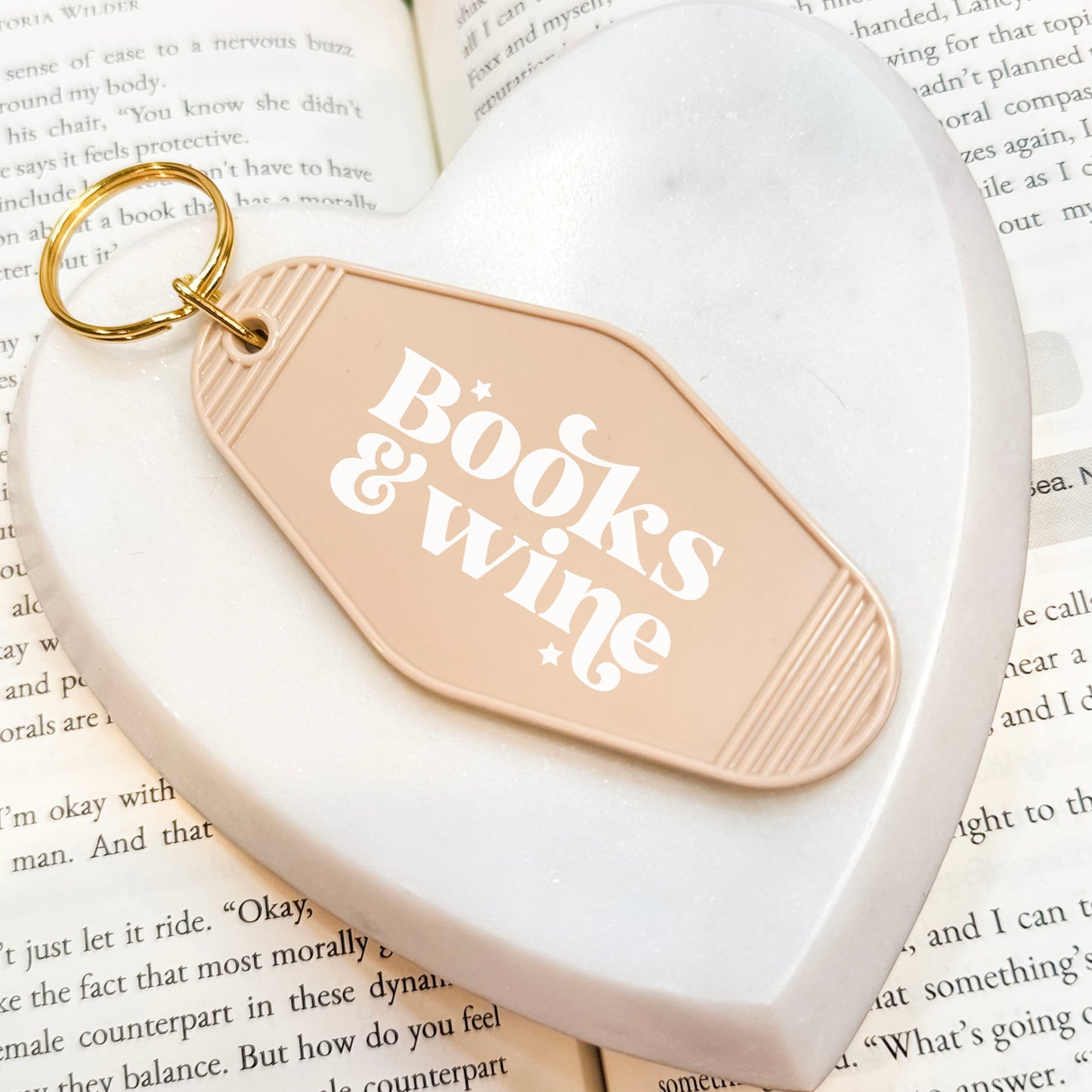 Books And Wine Retro Motel Keychain