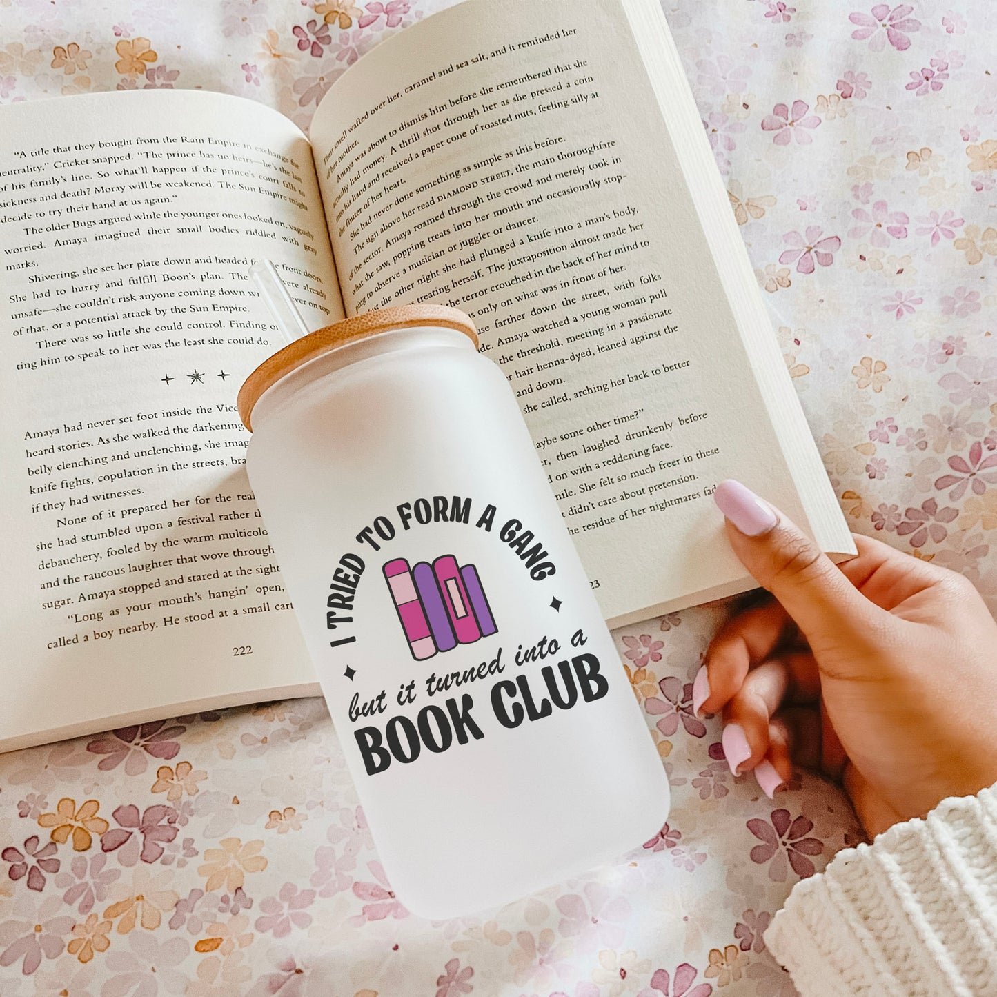 I Tried To Form A Gang But It Turned Into a Book Club Frosted Glass Cup with Bamboo Lid & Straw