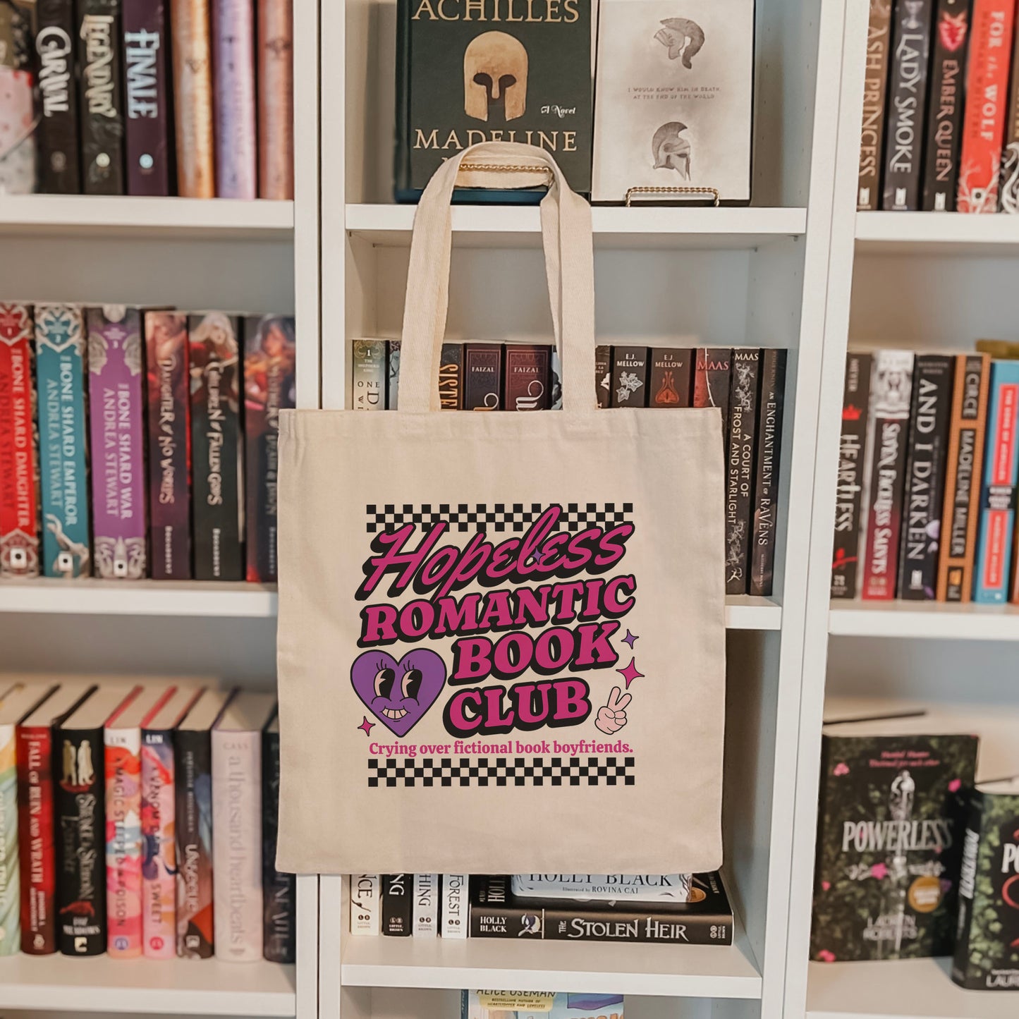 Hopeless Romantic Book Club Canvas Book Bag for Fiction Lovers | Perfect for Valentine’s Day