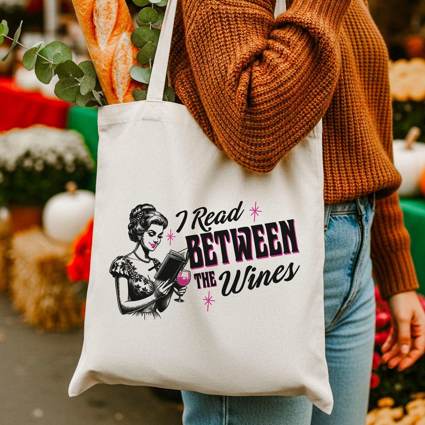 I Read Between The Wines Canvas Tote Bag