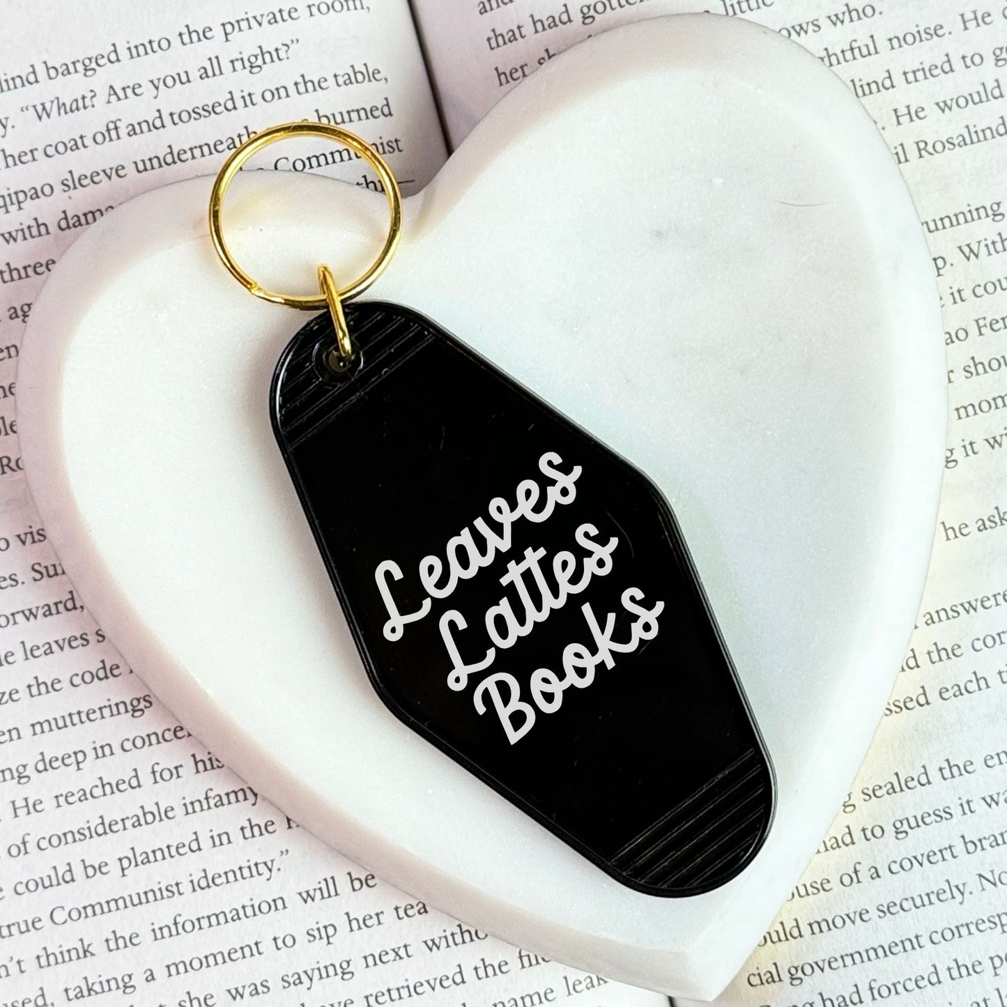 Leaves Lattes Books Motel Keychain - Perfect for Book and Coffee Lovers