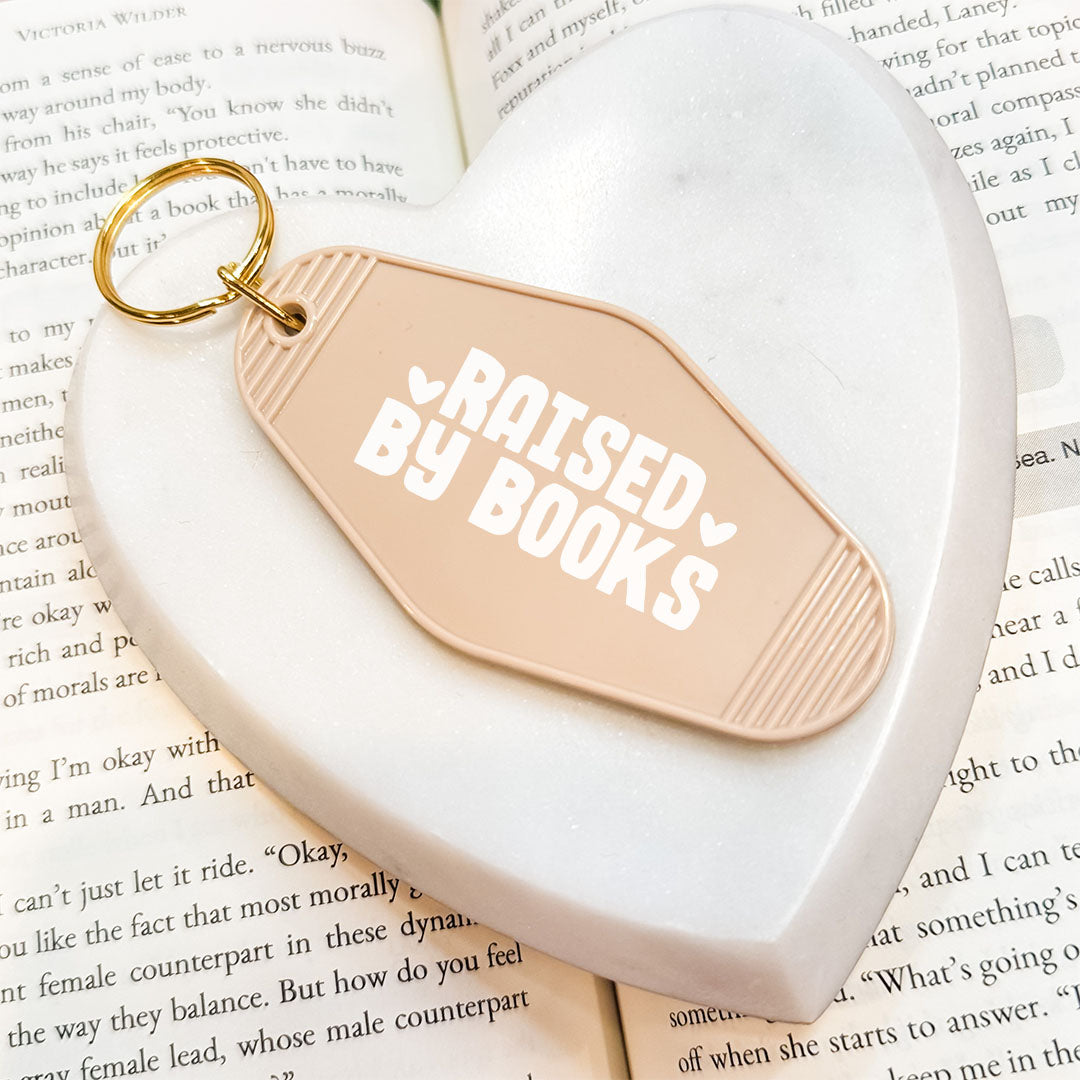 Raised By Books Retro Motel Keychain