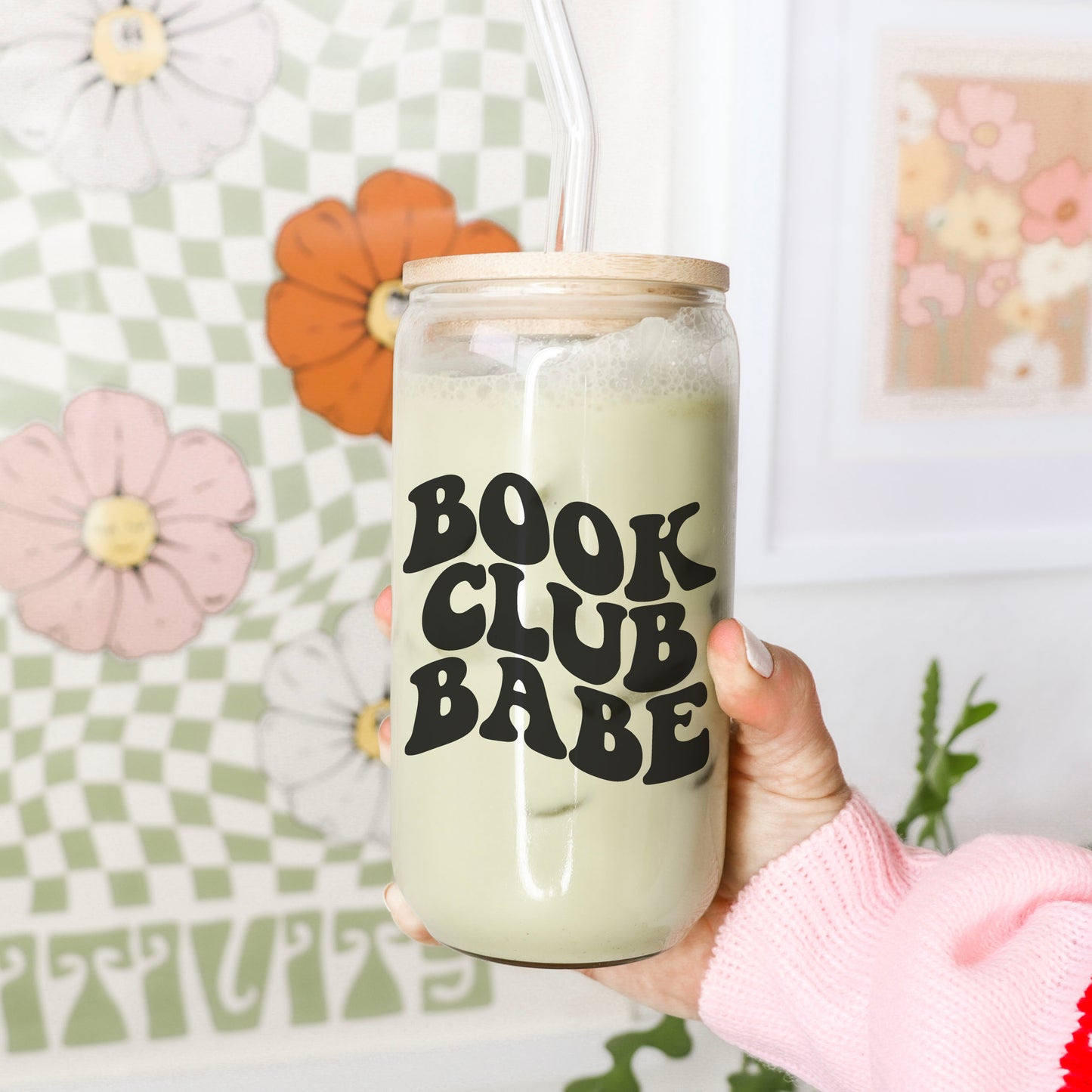 Book Club Babe Clear Glass Cup with Bamboo Lid & Straw