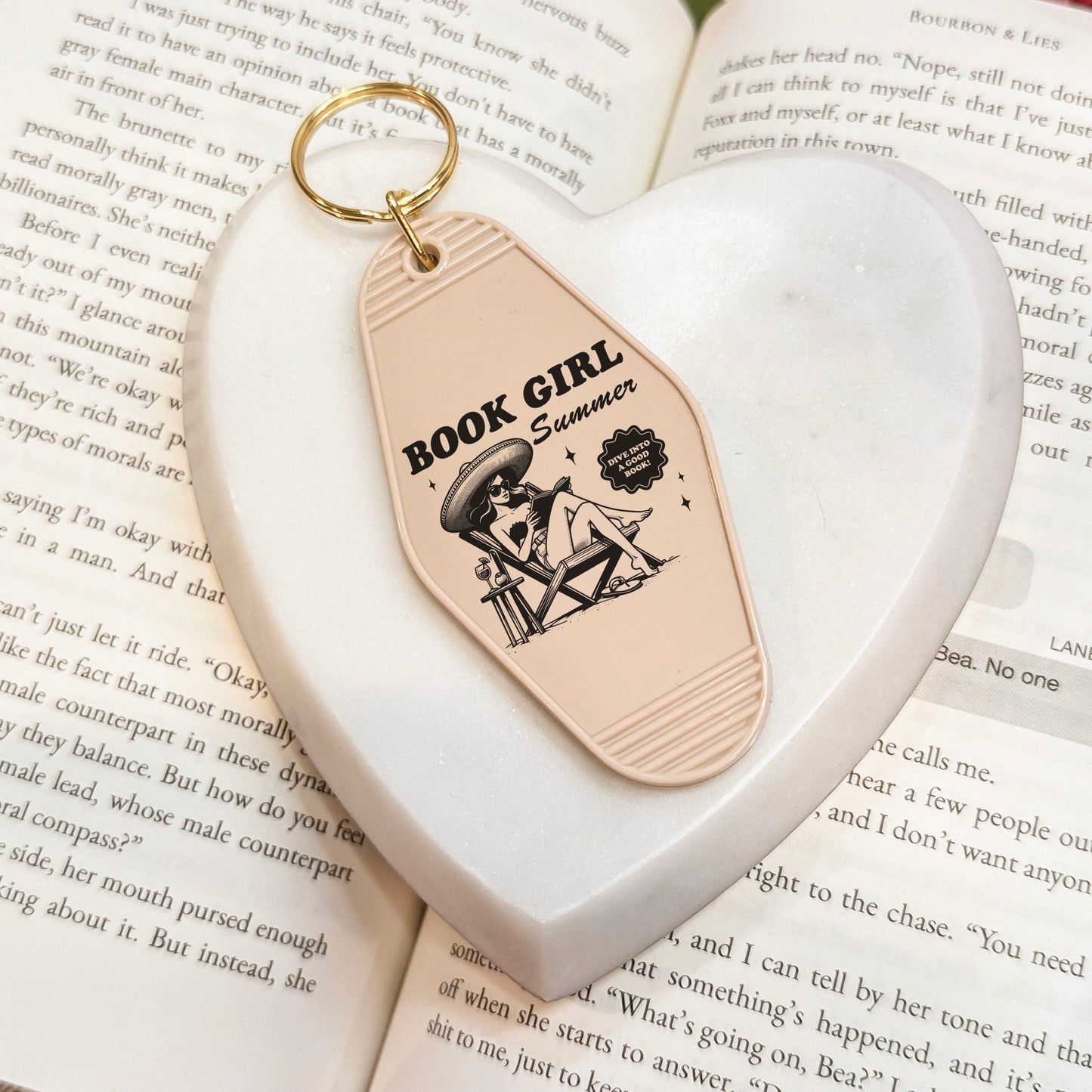 Book Girl Summer Retro Motel Keychain