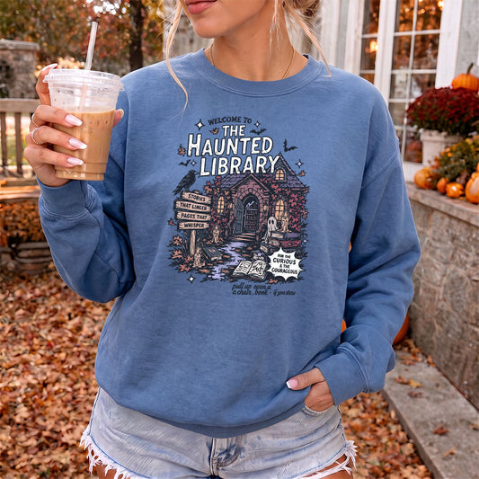 The Haunted Library Gildan Crewneck Sweatshirt