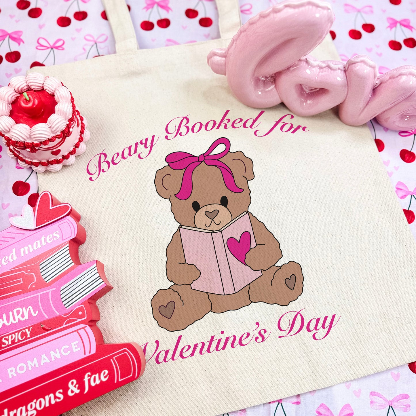 Beary Booked for Valentine’s Day Canvas Tote Bag