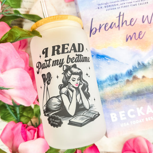 I Read Past My Bedtime Frosted Glass Cup with Bamboo Lid & Straw