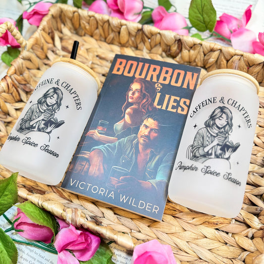 Caffeine and Chapters Frosted Glass Cup