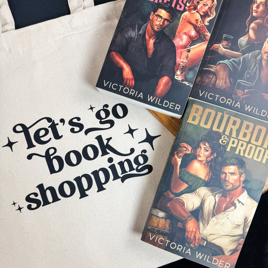 Let’s Go Book Shopping Canvas Tote Bag – Bookish Reusable Bag for Readers