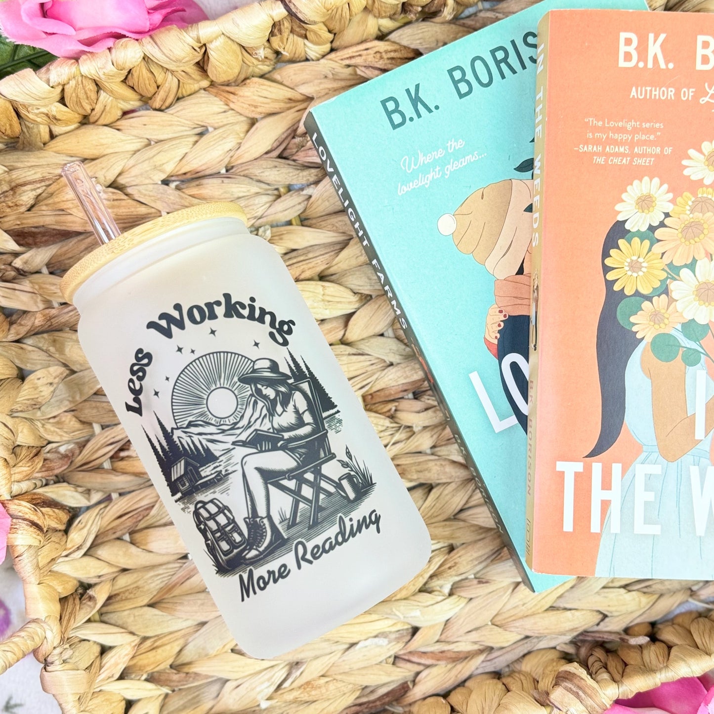 Less Working, More Reading- 16oz Frosted Glass Cup | Book Lovers Cup