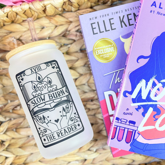 Slow Burn Tarot Card Frosted Glass Cup With Bamboo Lid And Straw