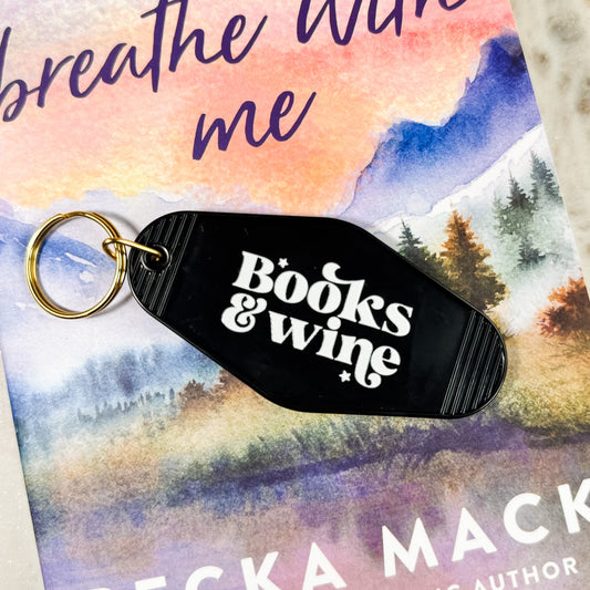 Books And Wine Retro Motel Keychain