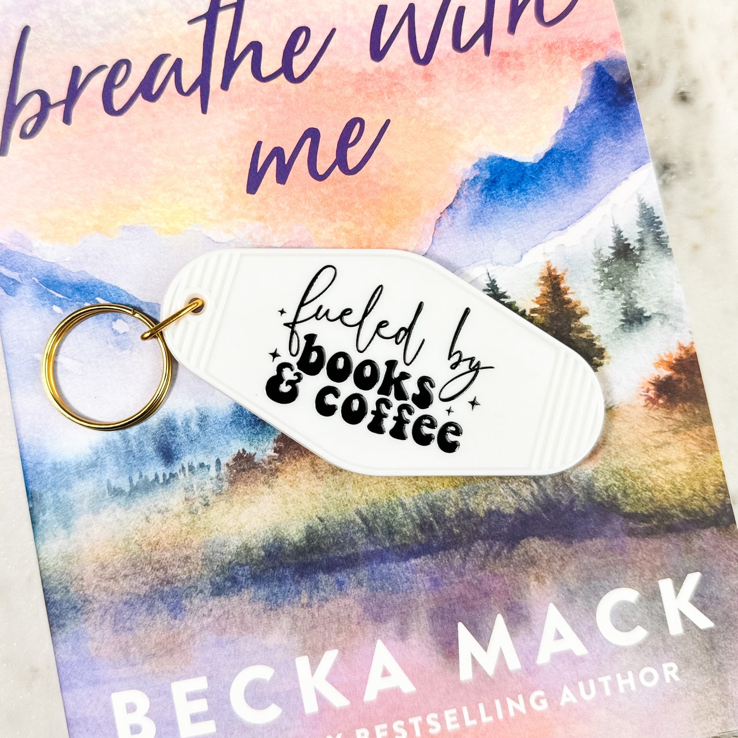 Fueled by Books and Coffee Retro Motel Keychain