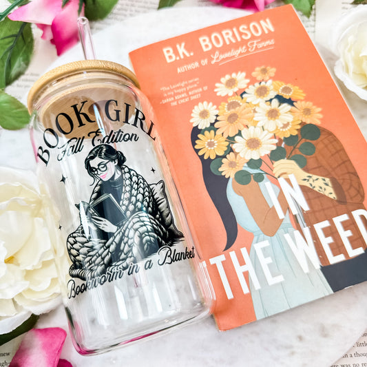 Book Girl Fall Edition 16oz Clear Glass Cup | Perfect for Cozy Reading Sessions