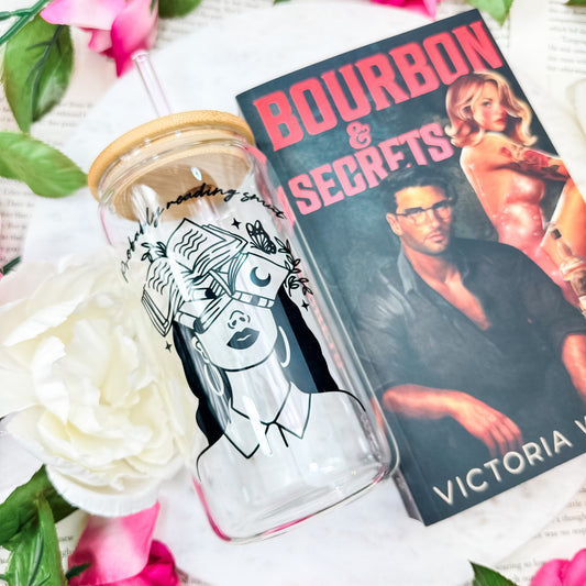 Probably Reading Smut" Clear Glass Cup | Bamboo Lid Tumbler with Reusable Straw Options for Book Lovers