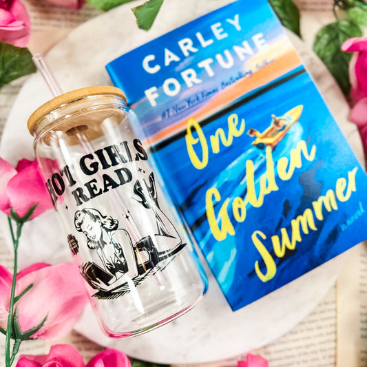 Hot Girls Read Clear Glass Cup with Bamboo Lid & Custom Straw Options | Gift for Readers