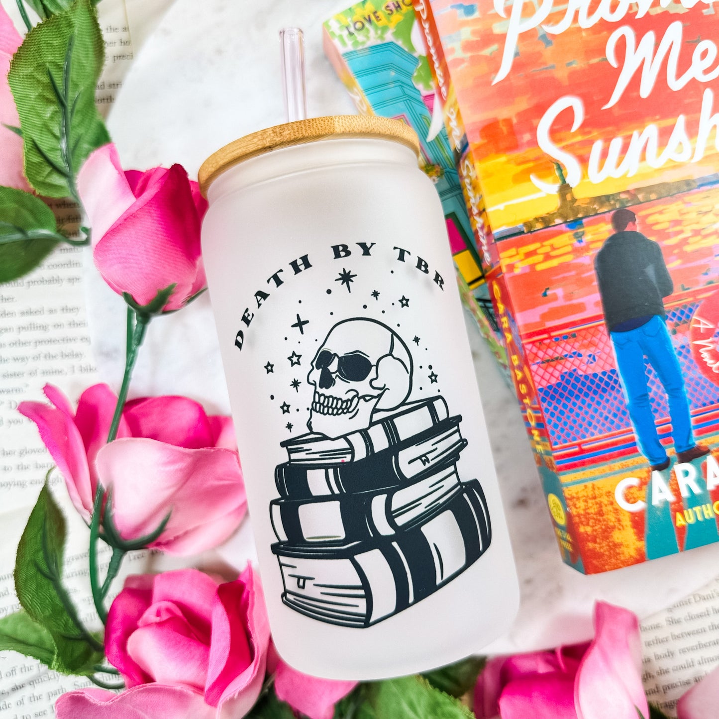 Death by TBR Frosted Glass Cup with Bamboo Lid & Straw