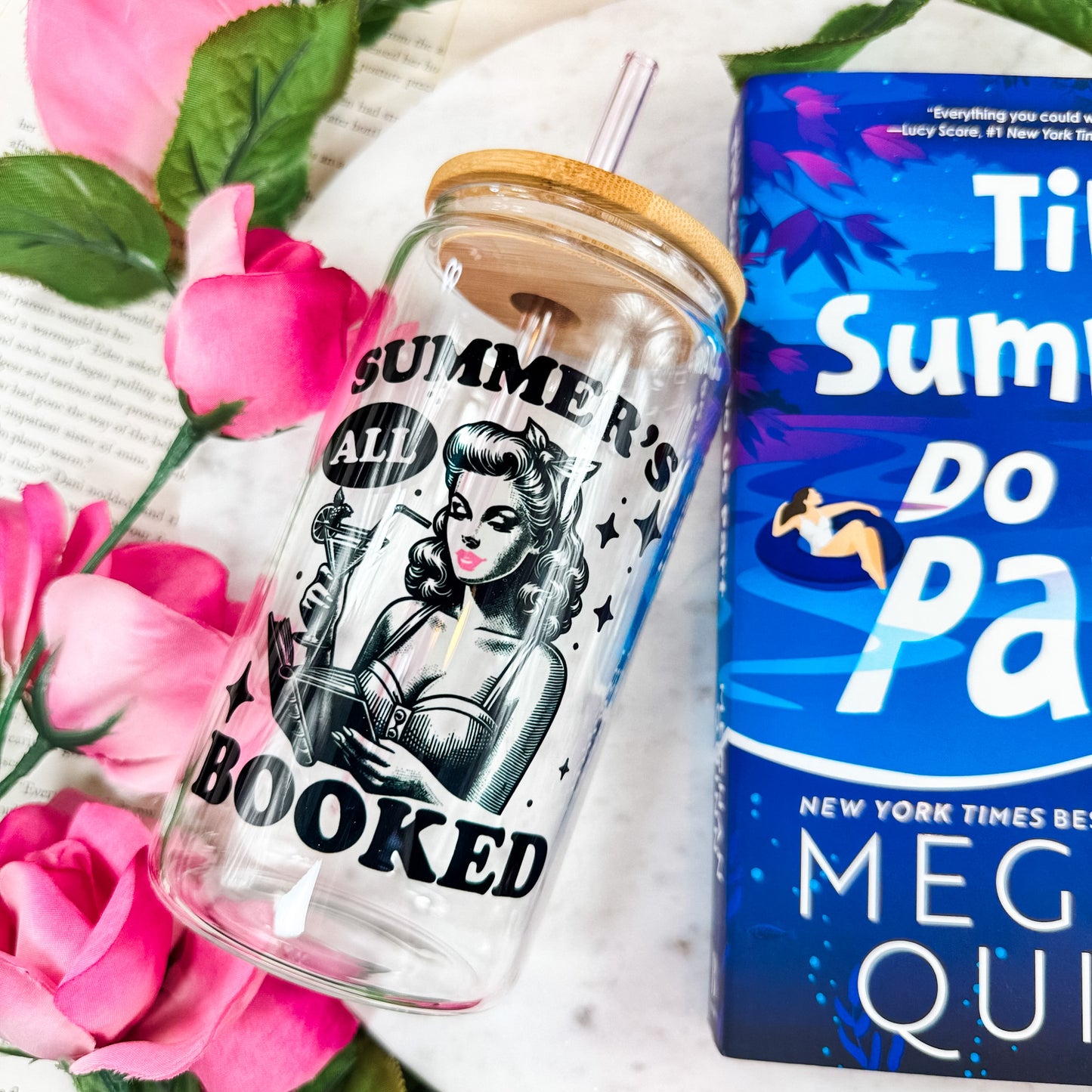 Summer’s All Booked Retro Clear Glass Cup