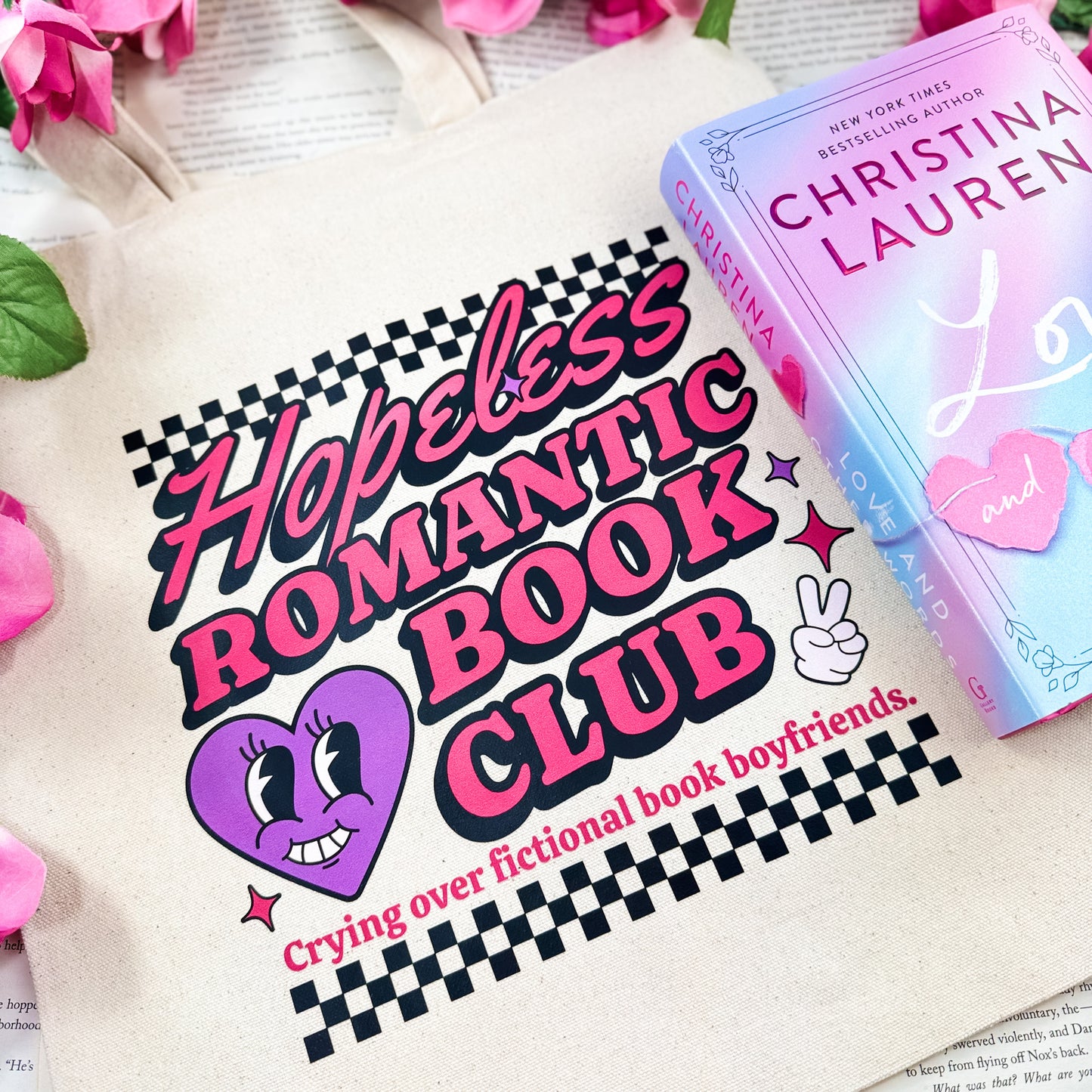 Hopeless Romantic Book Club Canvas Book Bag for Fiction Lovers | Perfect for Valentine’s Day