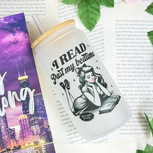 I Read Past My Bedtime Frosted Glass Cup with Bamboo Lid & Straw