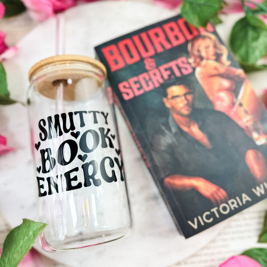 Smutty Book Energy Clear Glass Cup Spicy Romance Reader Iced Coffee Bookish Tumbler with Bamboo Lid and Straw