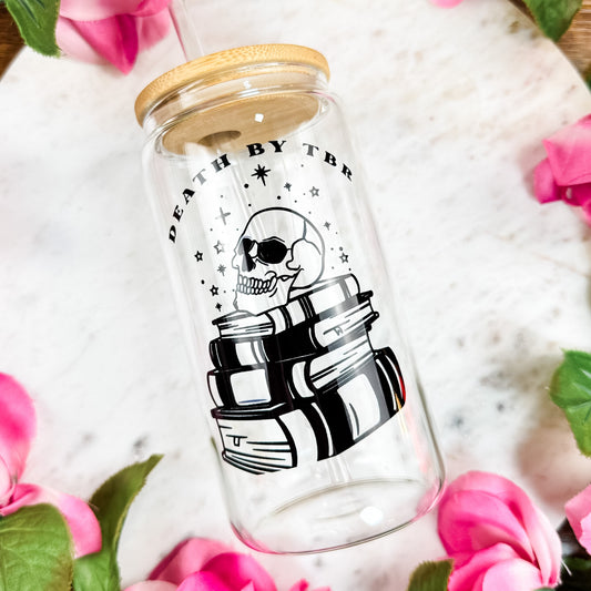 Death by TBR Clear Glass Cup with Bamboo Lid & Straw