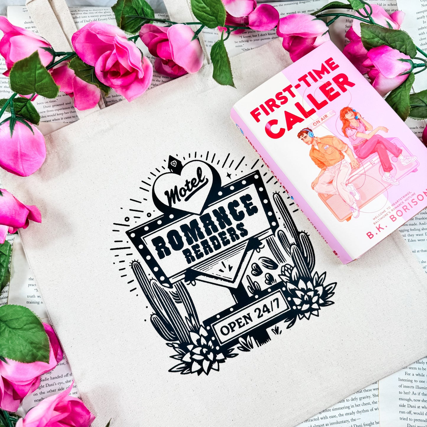 Romance Readers Motel | Canvas Book Bag for Book Lovers