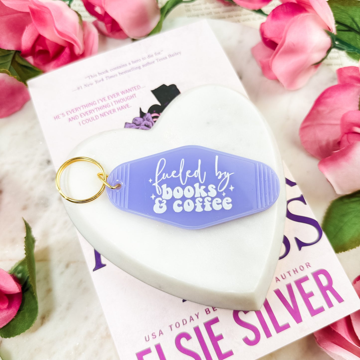 Fueled by Books and Coffee Retro Motel Keychain