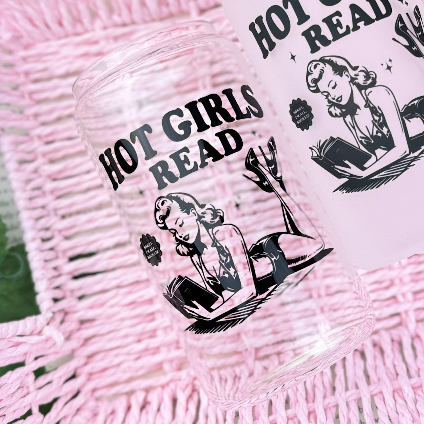 Hot Girls Read Clear Glass Cup with Bamboo Lid & Straw