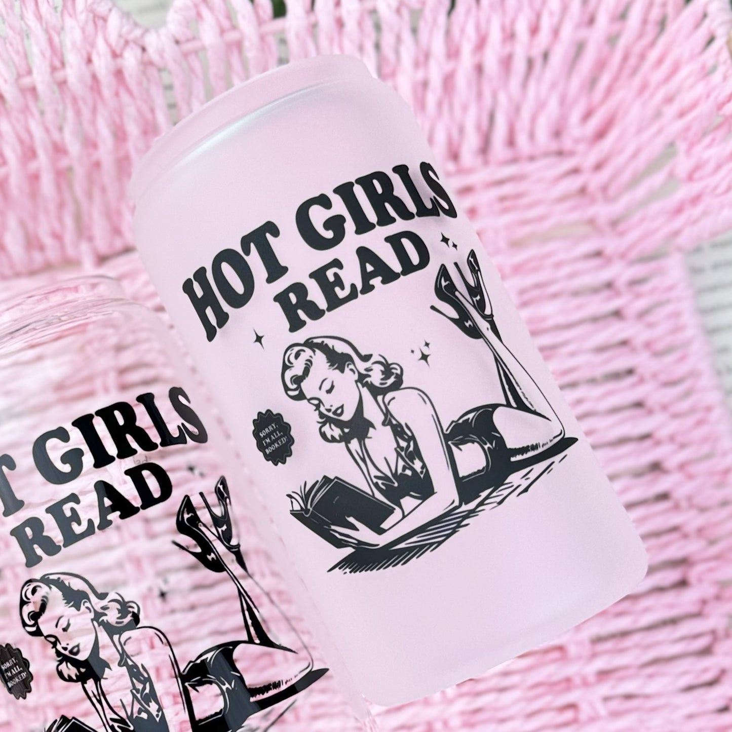 Hot Girls Read Glass Cup with Bamboo Lid & Straw