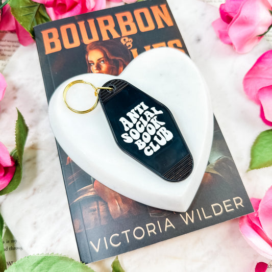 Anti-Social Book Club Motel Keychain with UVF Decal for Book Lovers