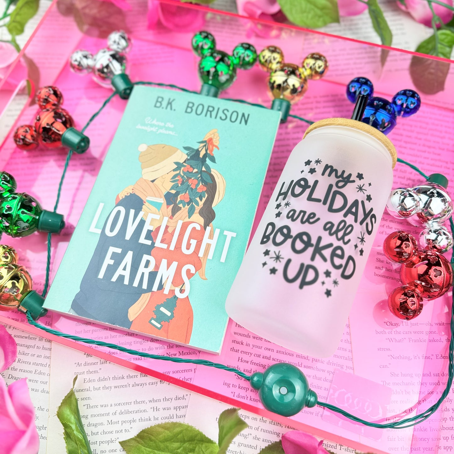 My Holidays Are All Booked Up Frosted Glass Cup – Bookish Holiday Tumbler with Bamboo Lid & Straw