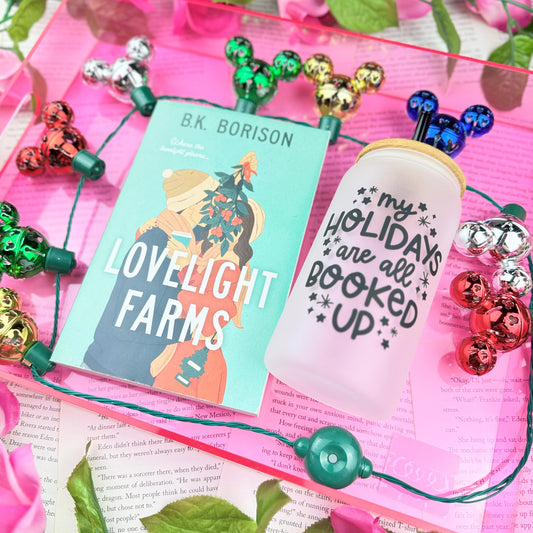 My Holidays Are All Booked Up Frosted Glass Cup – Bookish Holiday Tumbler with Bamboo Lid & Straw