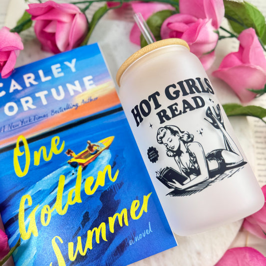 Hot Girls Read Retro-Inspired Frosted Glass Cup with Bamboo Lid and Straw